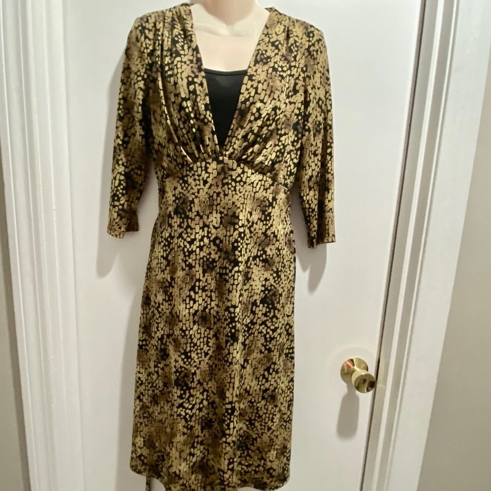 (4) - Vintage Connected Apparel Animal Pr. Leopard Midi Career Work Dress S/M